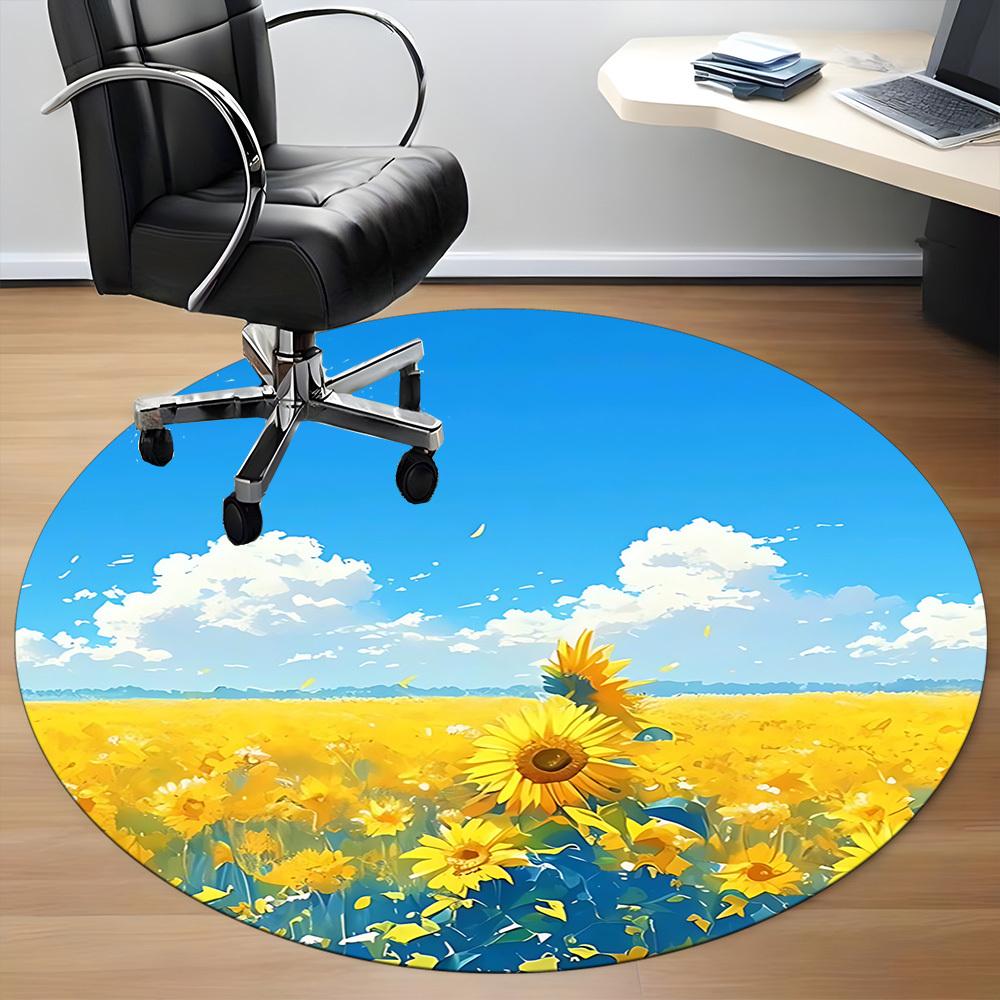 1pc Sunflower Field Office Round Area Rug, Indoor Mat Suitable For Office, Under Office Chairs Bedroom Living Room Home Decor, Room Deco