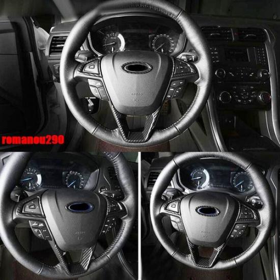 For Ford Fusion 2013-2020 Black Carbon Fiber Look Steering Wheel Frame Trim 4pcs