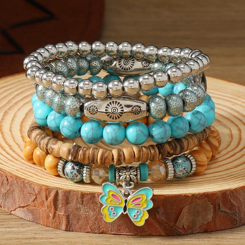 New Turquoise Wood Beads Beaded Alloy Accessories Elastic Line Men's Bracelet