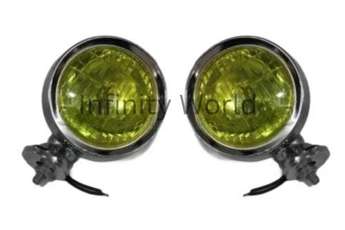 Set Of 2 Universal Lambretta/Vespa 12V 4" Yellow Headlights With Brackets-