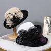 Hat Female Summer Linen British Vintage Hepburn Fashion Hat Elegant French Fashion Celebrity Curled Flower Top Hat