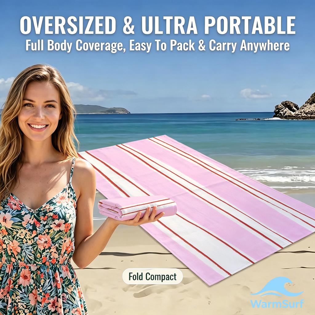 Pink Brush Stripe Beach Towel Sand Free Quick Dry Absorbent Thin Compact Towels for Swimming Pool Camping Beach Accessories