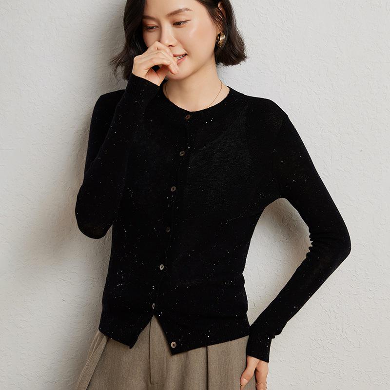 Women's Cashmere Wool Blend Beaded Cardigan - 2024 Autumn/Winter Collection