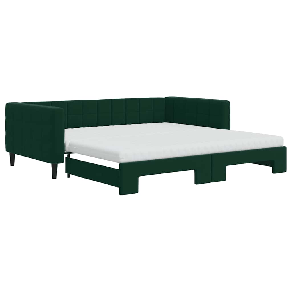 Extendable Daybed with Mattresses Dark Green 100 X 200 Cm Velvet