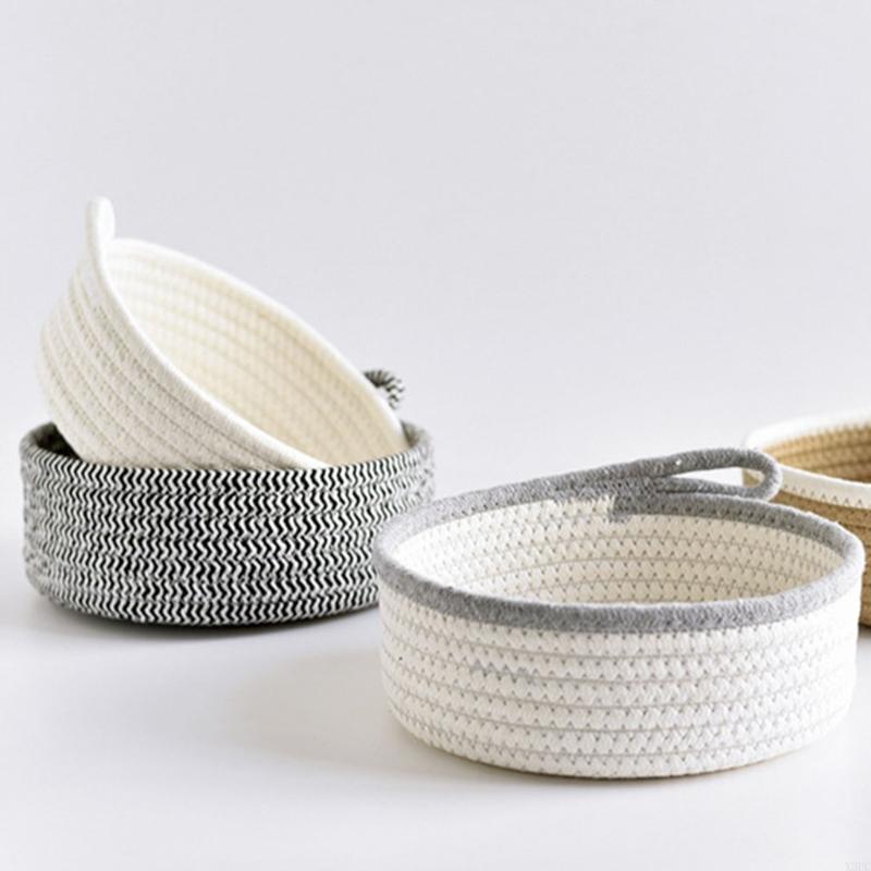 2pcs Woven Storage Baskets Cotton Rope Bin for Baby Nursery Bathroom Bedroom Cosmetic Organizing X3UC