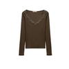 Spring New Women's Clothing Pure Desire Style V Neck Long Sleeves Multi-Color Selection Lace Decorative Cotton Rib T-shirt 5644314
