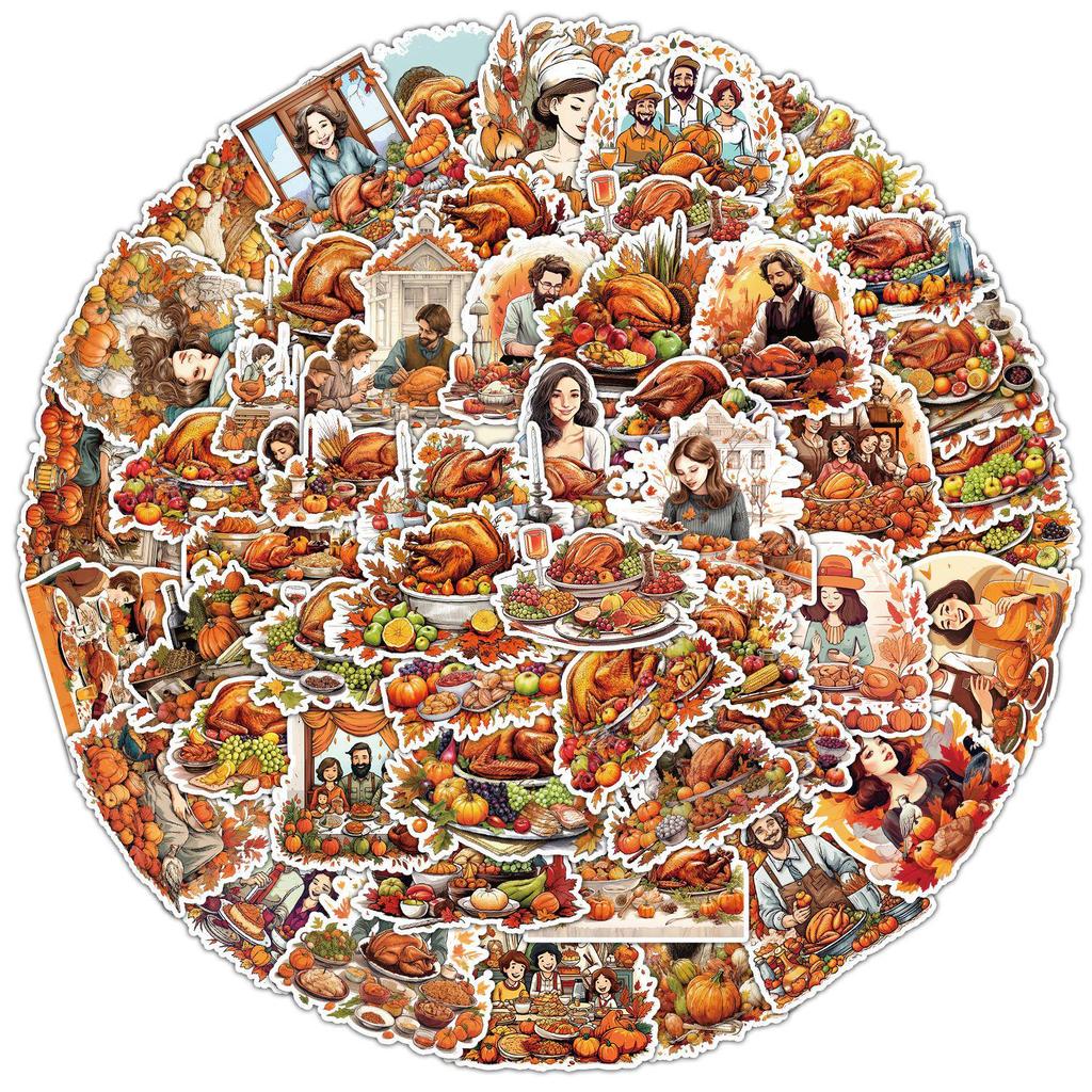 Thanksgiving Holiday Doodle Waterproof Stickers – 50 Sheets for Water Bottles & Computers