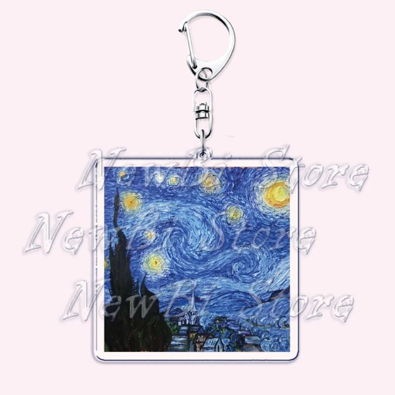 Hot Impressionism Art Keychain for Accessories Bag Van Gogh Monet Mona Lis Oil Painting Pendant Chain Ring Keyring Jewelry Gifts