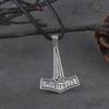 Viking Jewelry Antique Silver Thor Hammer Pendant Necklace with Cotton Chain Rune