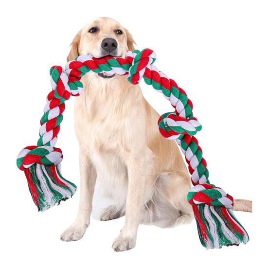 

Christmas Dog Rope Toy 5 Knots Tough Tug Toy Rope Indestructible Dog Chew Rope зелёный