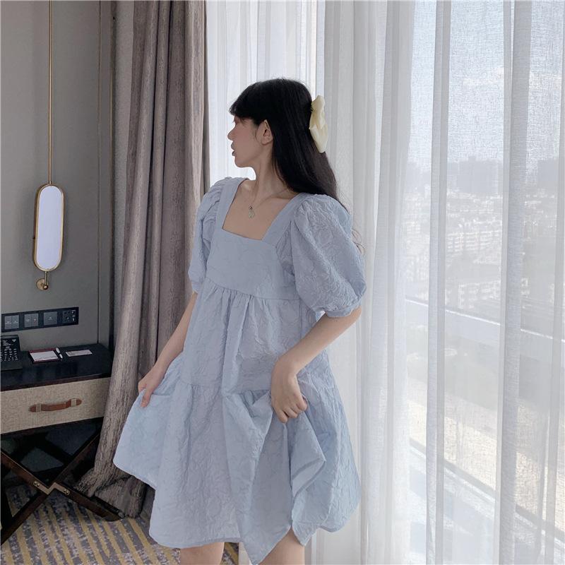 Cream Puff Dress Summer New Girls Bubble Sleeves Waist White First Love Temperament Dress Muse Fan
