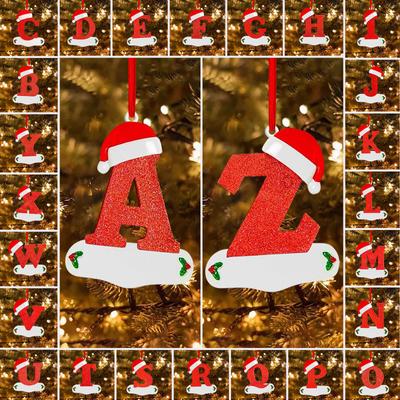 Christmas Tree Decorations 26 English Letters Ornaments DIY Xmas Tree Hanging Decor Single Letter With Christmas Hat