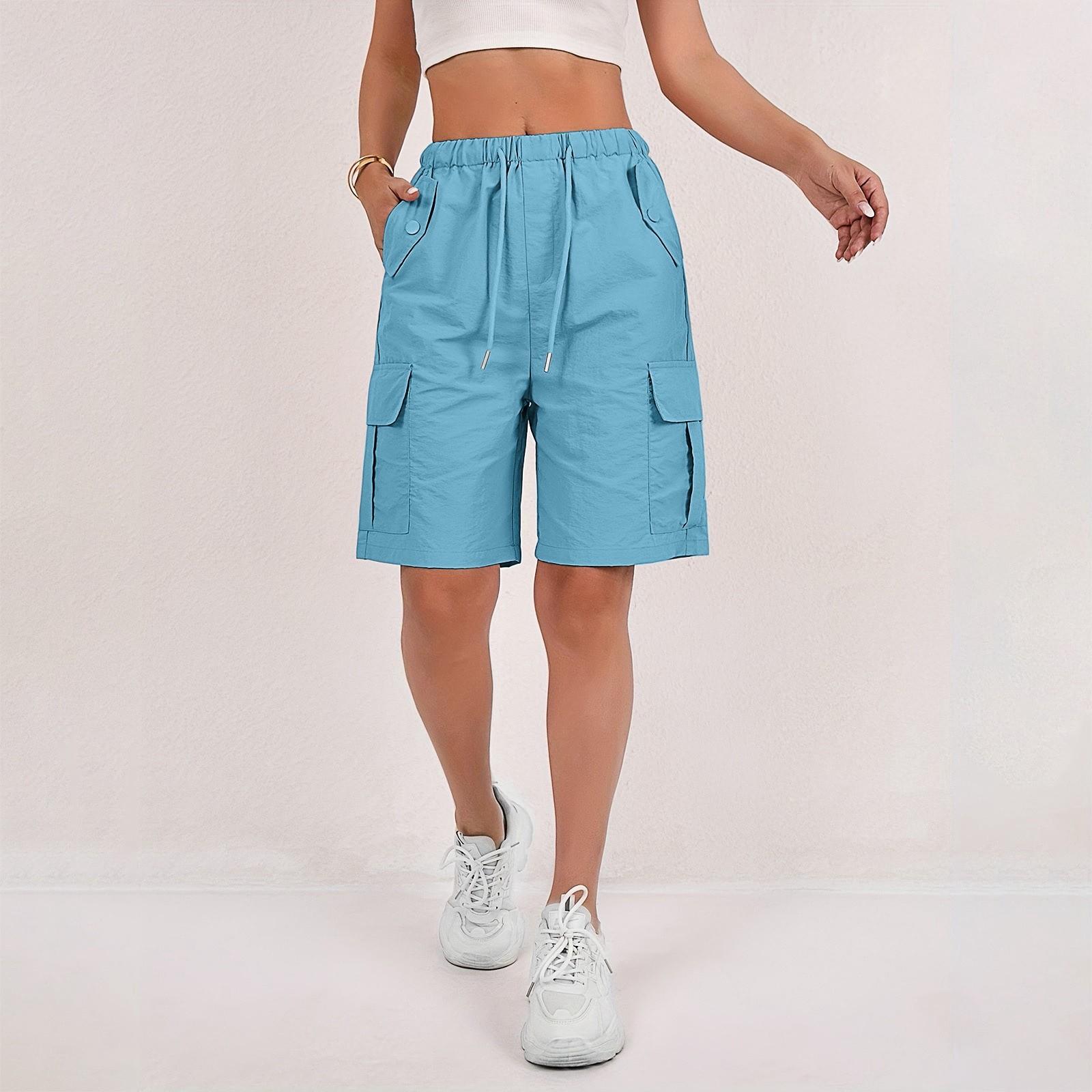 

Женские спортивные шорты свободного покроя, однотонные, с высокой талией, с карманами XXL