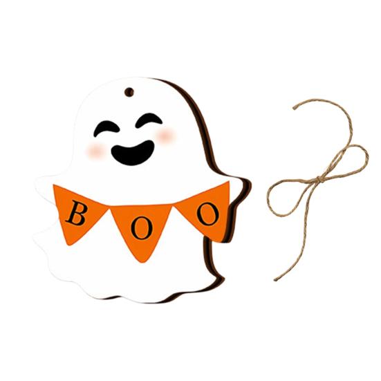 Halloween Wall Ornaments Ghost Wooden Hanging Sign with Hemp Rope, Cute Holiday Pendants for Home Party Decorations
