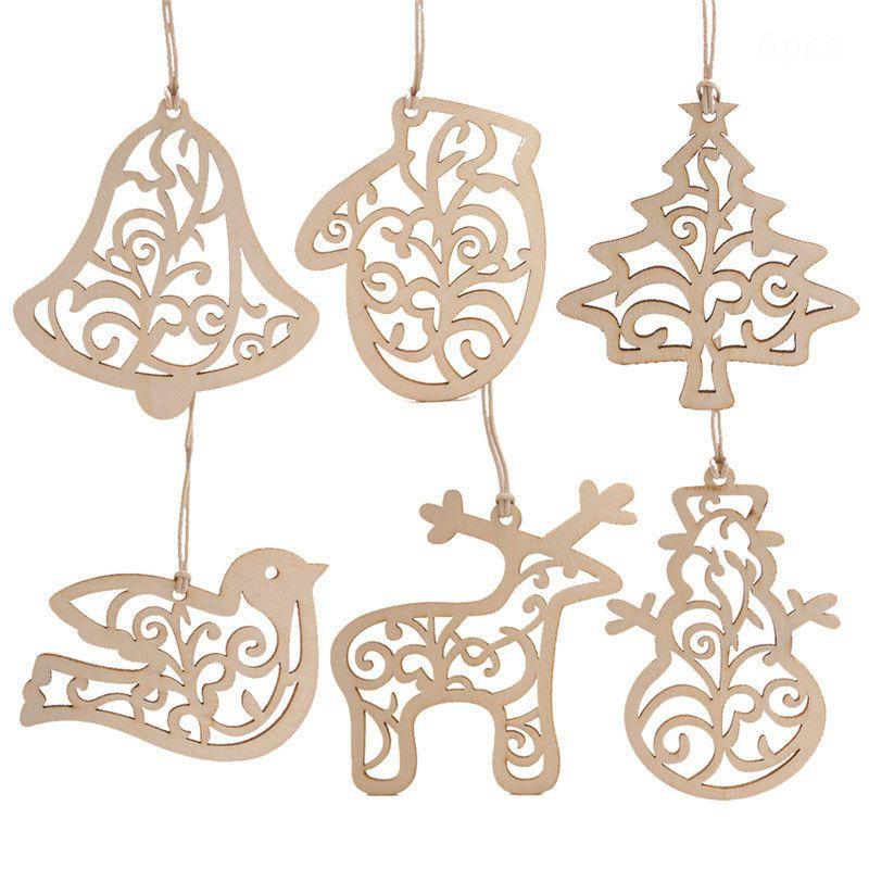 

Decoration 6pcs Christmas Wooden Pendants Xmas Tree Hanging Pendant Ornament Diy Christmas