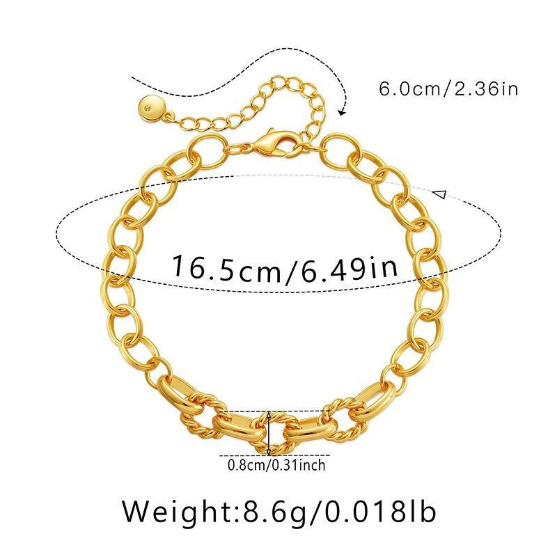 Gold Plated Thick Oval Chain Twisted Design Women Fashion Bracelet