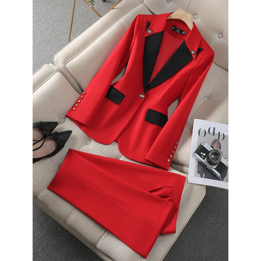 Frühling und Herbst Damen Hosenanzug 2-teiliges Set Büro Damen Business Arbeitskleidung Formeller Blazer Jacke und Hose