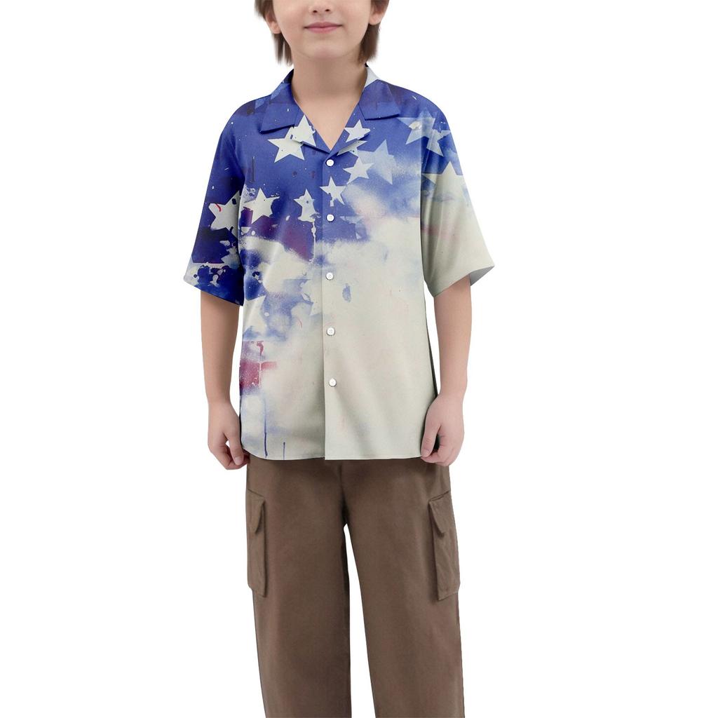 Boys' Casual Loose Short Sleeved Shirt With Fashionable Printed Shirt Top
