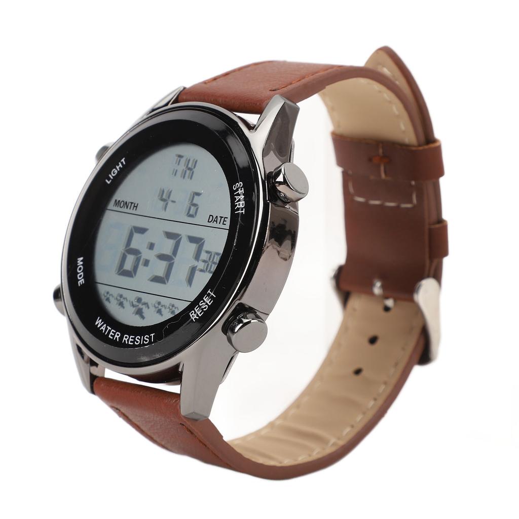 Men Digital Watch Dual Time Stopwatch Calendar Alarm Clock Waterproof Sports Watch with EL Luminous Coffee