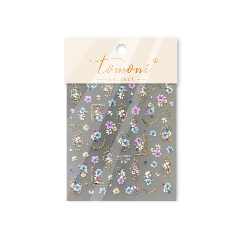 Daisies Sunflower Wildflowers Spring Embossed Nail Stickers Waterproof Self-adhesive 3D Nail Art Decals Gold and Silver