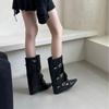 European and American Slope Heel High Heel High Boots Women's 2025 New Spring and Autumn Pointed Pile Solid Color Long Trousers Knight Boots