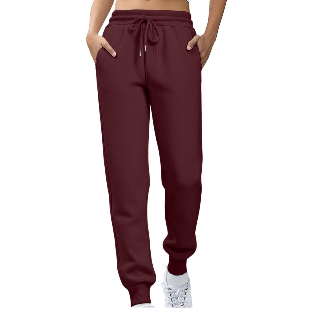 Ladies' Fashionable Solid Color Straight Leg Pants With High Waist Drawstring Pockets And Elastic Waist Casual Pants
