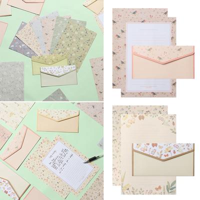 Papel de Carta com Impressão de Flores e Design Diferente com Envelopes 3PCS Papel para Escrever 6PCS