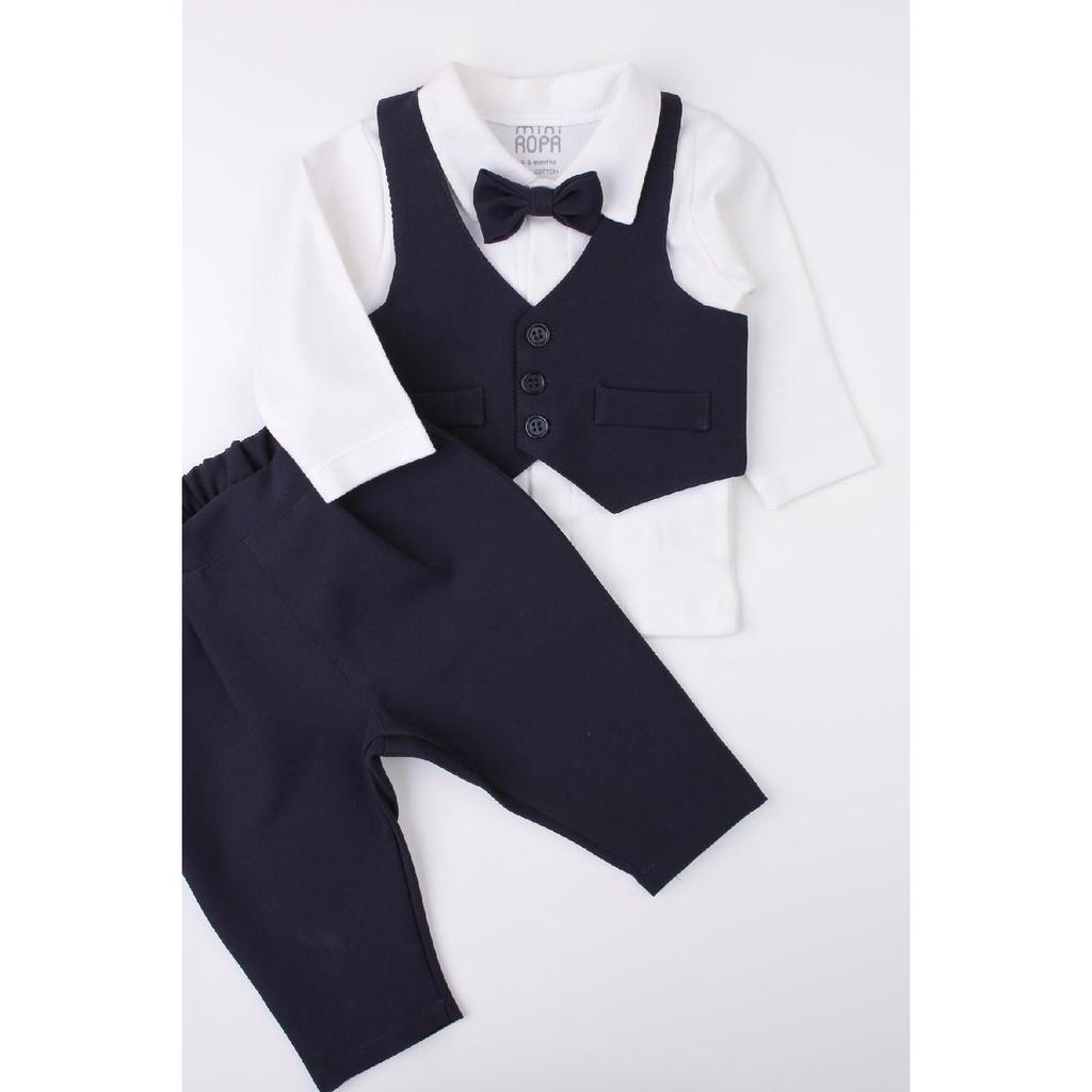 Miniropa Plain Black 3-piece Baby Set With Bow Tie And Vest