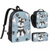 Love Black And White Miniature Schnauzer Backpack Student BookBag School Bag Shoulder Bags 3ps Insulated Lunch Bag Pencil Case