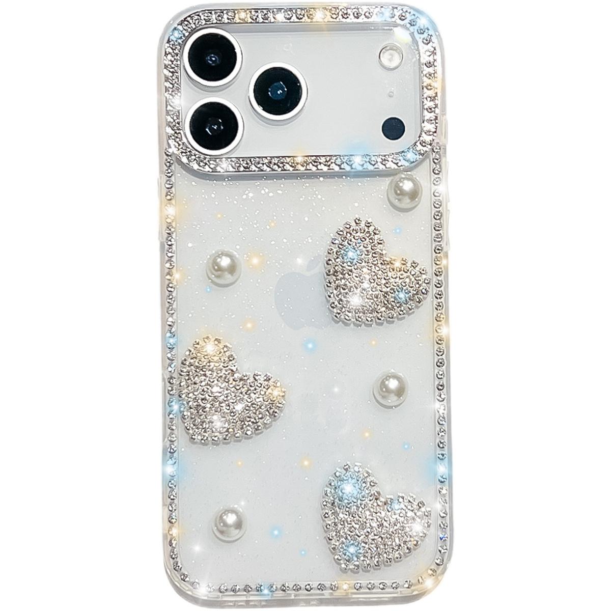 

Handmade Sparkly Diamond Pearl Heart IMD Phone Case, Compatible with iPhone 13,iPhone 14,iPhone 15,iPhone 16,iPhone 17 Series iPhone 13