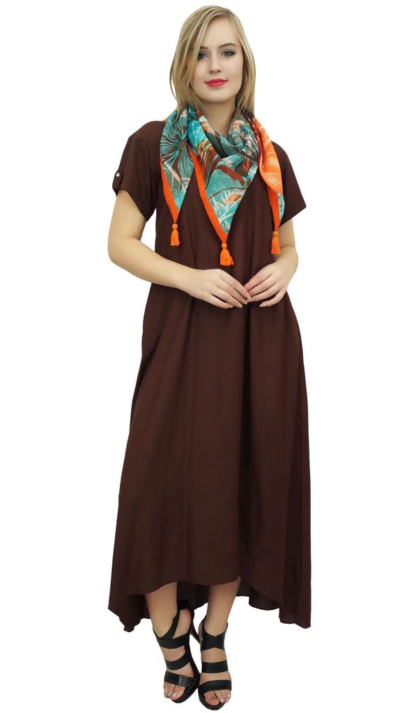 Bimba Women's Asymmetrical Hem Black Summer Maxi Pockets Dress With Scarf-10