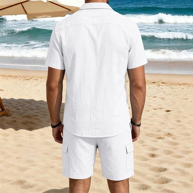 Men's Summer Linen Lapel Casual Shirt & Shorts Set: Breathable Cotton Two-Piece Workwear