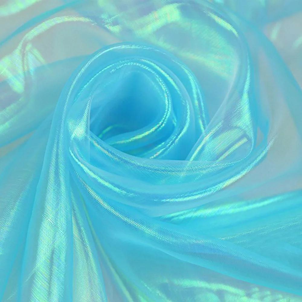 100x140cm Rainbow Laser Yarn Fabric Wrinkled High-Density Organza Fabric Texture Designer Illusion Color Iridescent Organza