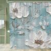 1Pc Beautiful White Floral Shower Curtain,Polyester Fabric Washable Flowers Bathroom Curtains,Home Decoration Curtain With Hooks