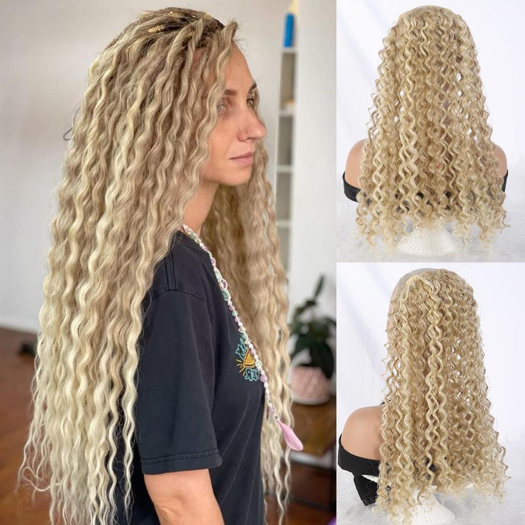 16inch Synthetic Natural Kinky Curly Clip Fish Line Invisible Hair Extensions Mixed Color Blonde Black Brown Artificial False Hair Piece For Women
