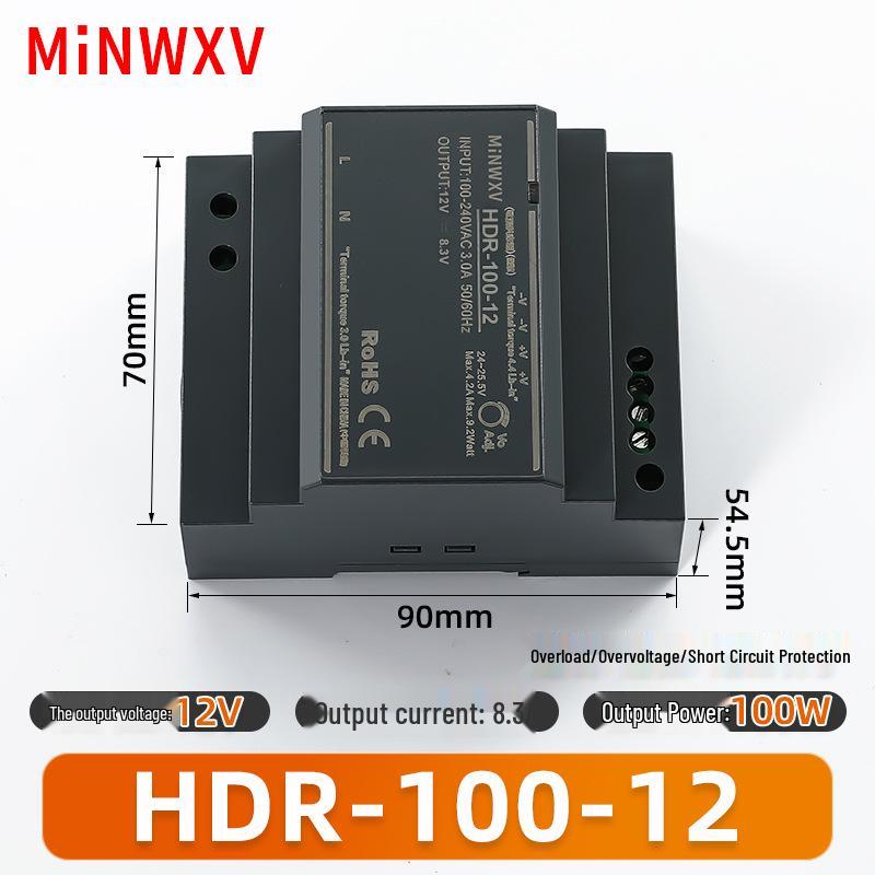 HDR 100W DIN Rail Power Supply, 12V/24V DC, 220V AC to DC Converter
