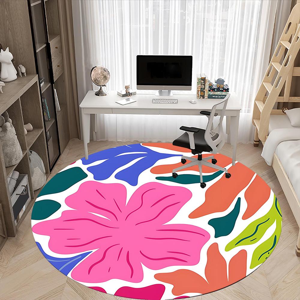 1pc Floral Patterned Carpet, Round Non Slip Durable Large Size Office Carpet, Suitable for Office
