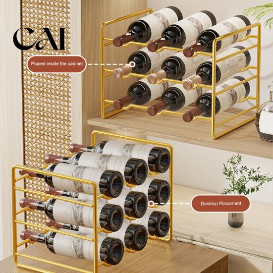 Stable Bottle Rack Iron Wine Rack, Curved Grooves, Countertop Cabinet Storage Shelf, Compact Kitchen Pantry Metal Holder, for Cupboard And Stand