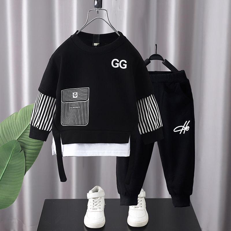 Jungen Frühling/Herbst Zweiteilige Sportbekleidung: Fake Zweiteiliges Sweatshirt & Freizeithose für Kinder