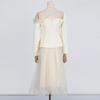 Niche Design Temperament Sloping Shoulders Waist Top With Lace Mesh Skirt Suit Women