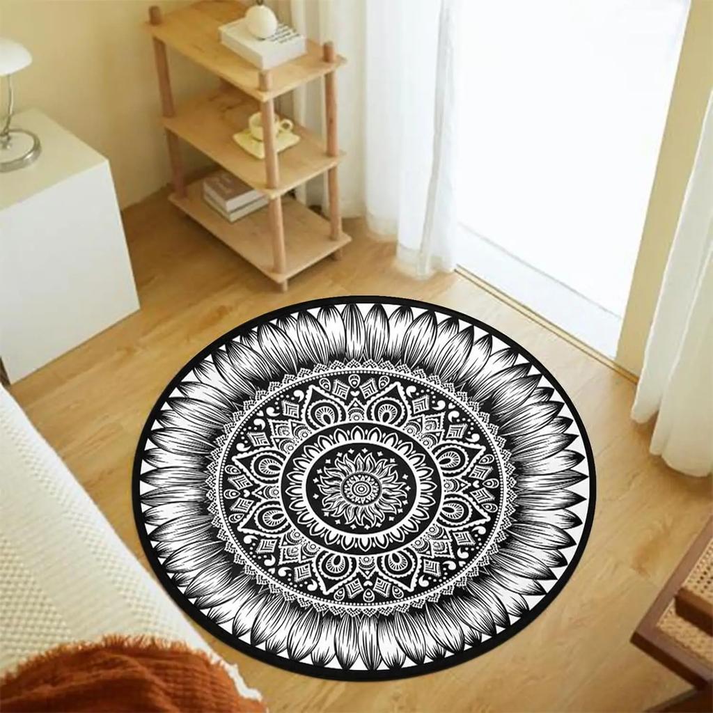 Abstraktní Boho Květinová Mandala Kulatý Koberec Exotický Květinový Kruh Koberec do Obývacího Pokojí Měkká Protiskluzová Podložka do Dětského Pokojí Vstupní Podlahová Rohož