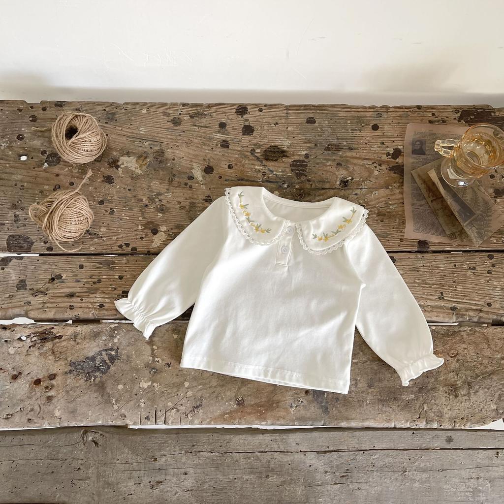 Girls Floral Embroidered Cotton Knit Cardigan for Autumn