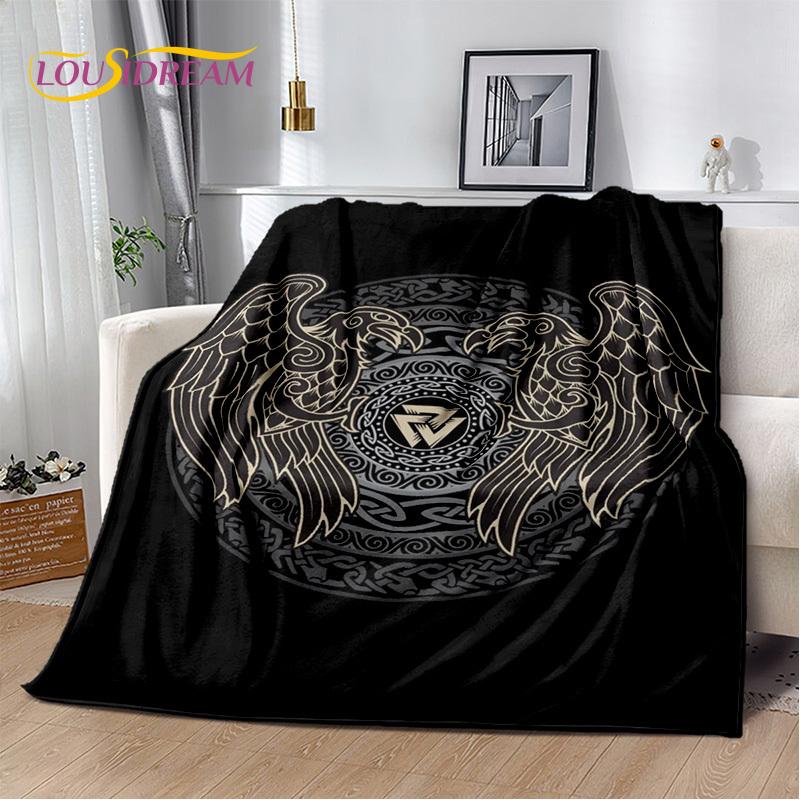 Nordic Mythology Viking Odin Valhalla Valknut Flannel Blanket Throw Blanket,Warm Blanket for Living Room Bedroom Beds Sofa Kids