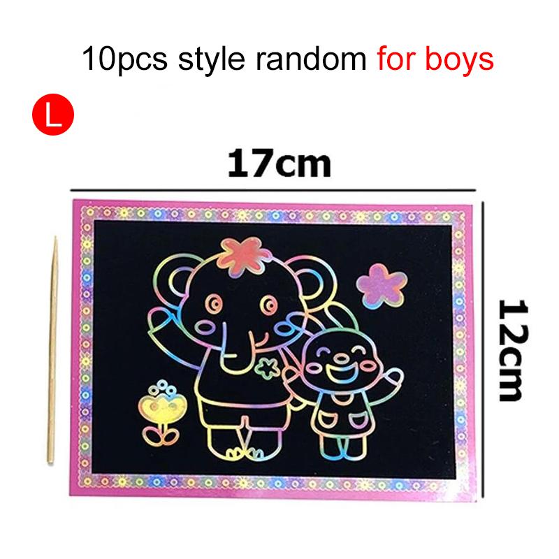10pcs Scratch Painting Art DIY Handmade Cute Cartoon Pattern Brilliant Colors Drawing Cultural Educational Artistic Supplie TMZ