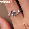 WOSTU 925 Sterling Silver Colorful 12 Zodiac Open Ring For Women Rainbow Zircon Crystal Stackable Rings Girl Family Gift