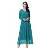 Women's Chiffon Lace Maxi Dress with Round Neck and Long Sleeves, TH923