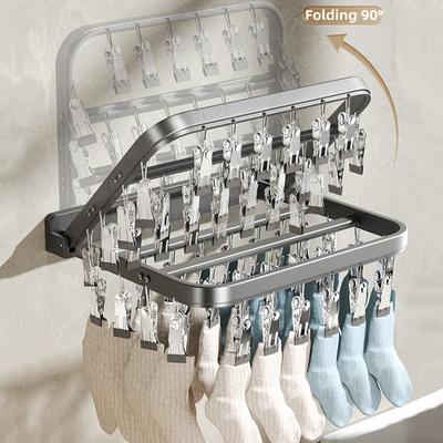 BEISHI Étendoir à chaussettes mural pliable en aluminium, pinces coupe-vent, pinces à linge, porte-serviettes, cintre à linge, accessoires de salle de bain