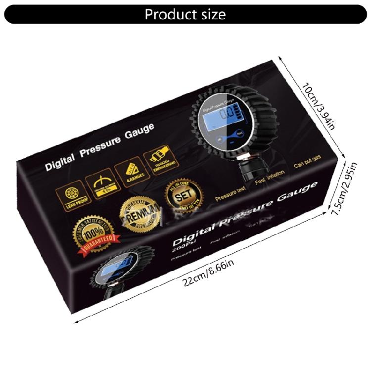 Digital LCD Display Inflation Monitoring Manometer Car Tire Air Pressure Inflator Gauges 200PSI with 14'' Hose