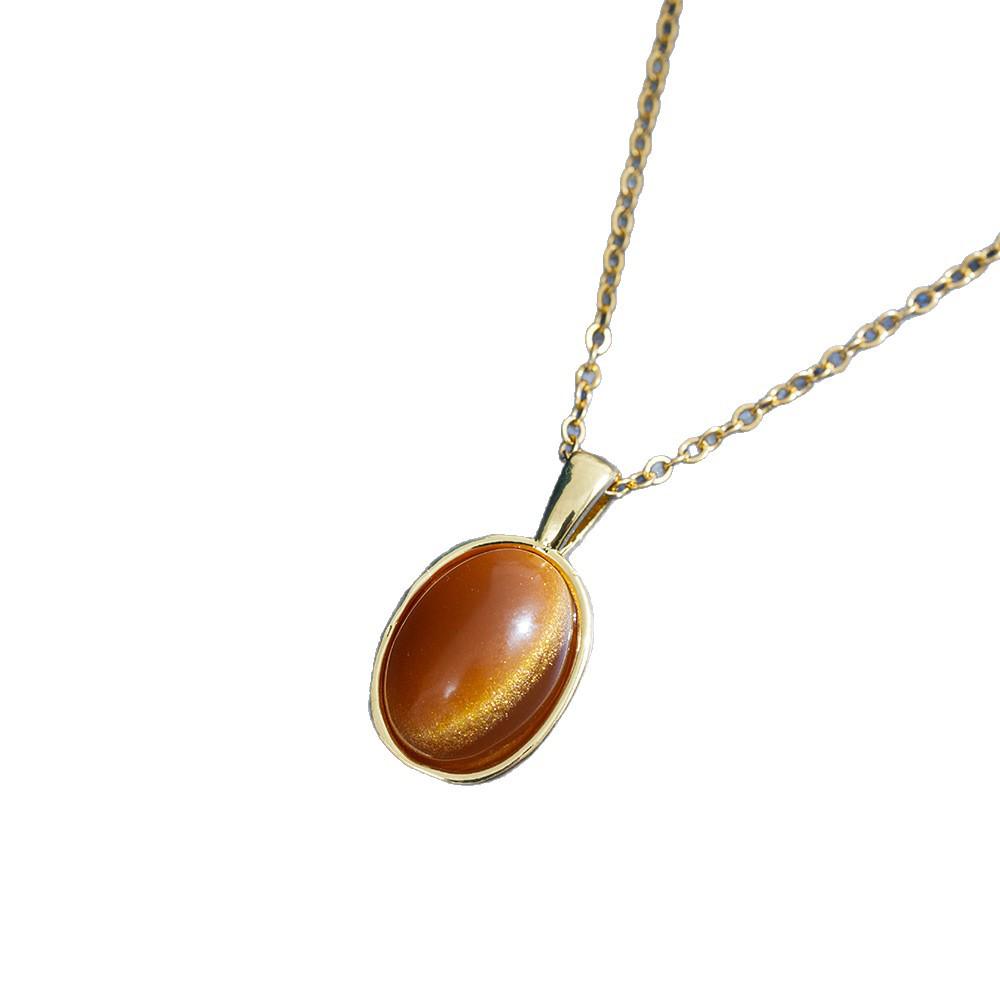 Titanium Steel Retro Oval Necklace for Women - Geometric Design Chain
