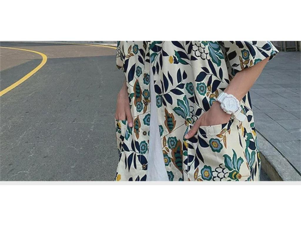Męska koszula hawajska retro z krótkim rękawem w stylu japońskiego hip-hopu casual